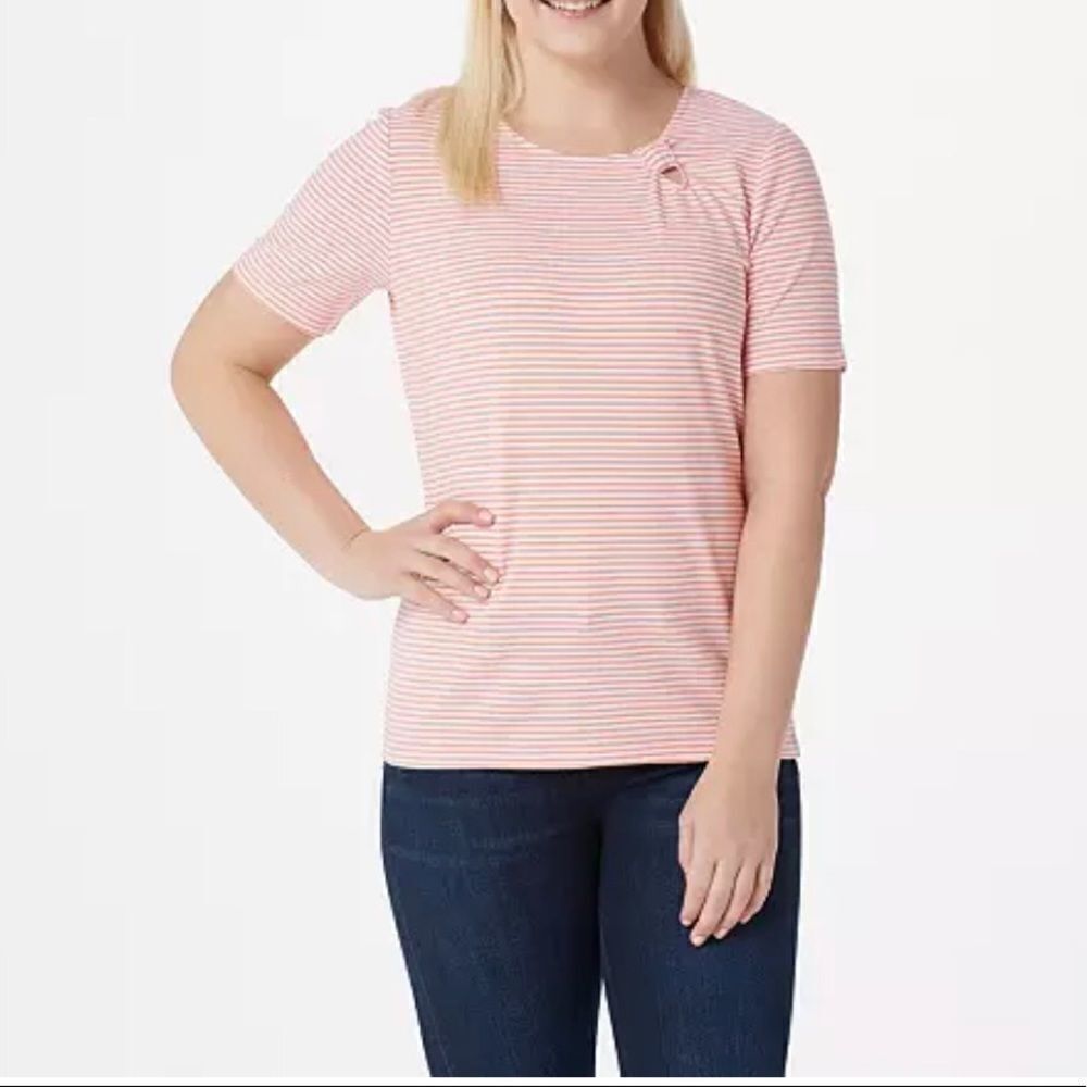 Denim & Co. Scoop-Neck Short-Sleeve Top with Keyhole Detail
